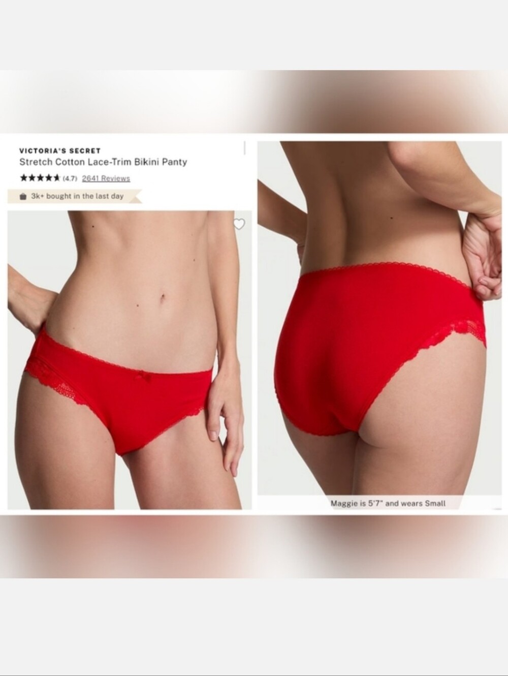 VICTORIA'S SECRET very sexy Stretch Cotton Lace-Trim Bikini Panty XSMALL